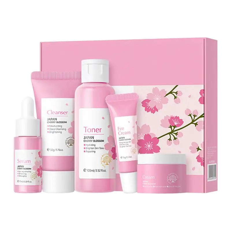 5pcs Japan Sakura Essence Face Cream Cherry Blossom Facial Cream Moisturizing Anti Wrinkle Anti Aging Korean Skin Care set