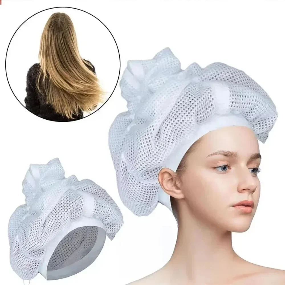 Portable Hair Bonnet Dryer Cap Adjustable Net Plopping Cap For Drying Curly Hair Mesh Hair Drying Soulta Net Plopping Bonnet