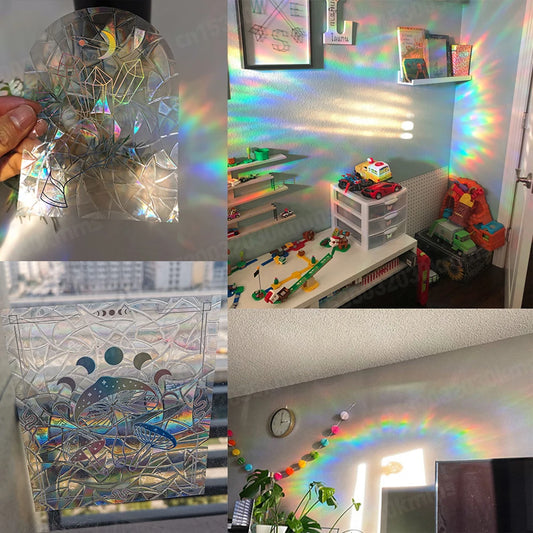 3D Rainbow Sun Catcher Wall Stickers Light Catcher PVC Window Film Self Adhesive Decal Motorcycle Sticker PVC Film Home Decor