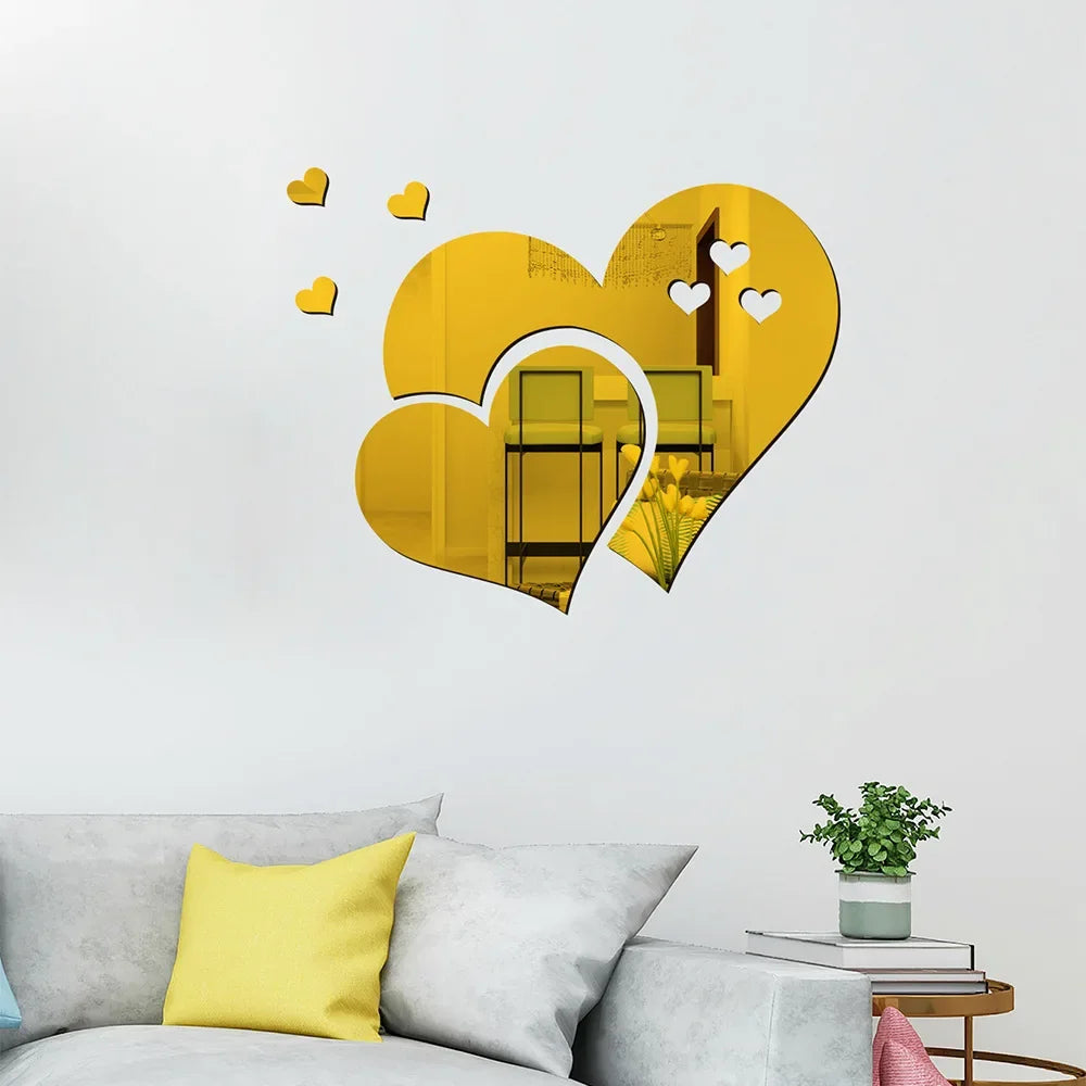 Acrylic Wall Stickers Europe Style Hearts Fashion DIY Decals Self-adhesive LOVE Wedding Background Decoration Mirror Ornament