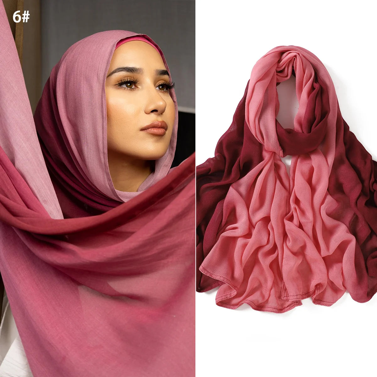 Ombre Modal Fabric Hijab Scarf Double Stitches Edge Cotton Viscose Muslim Women Scarf Soft Lightweight Shawl Rayon Scarf Hijab