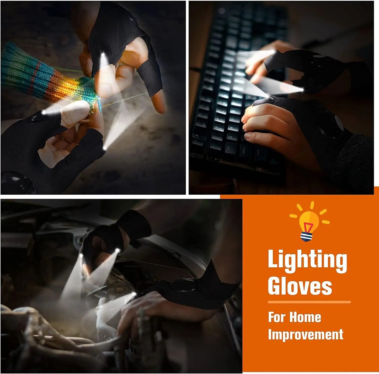 Outdoor Hunting Gloves Luminous Lighting Half Finger with Lights Night Driving Hunting Vehicle Maintenance Lighting Gloves