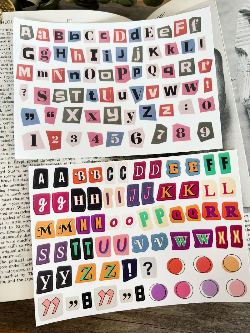 Korea Ins English Alphabet Number Symbol Label Sticker DIY Scrapbooking Journal Base Collage Diary Album Happy Plan Decoration