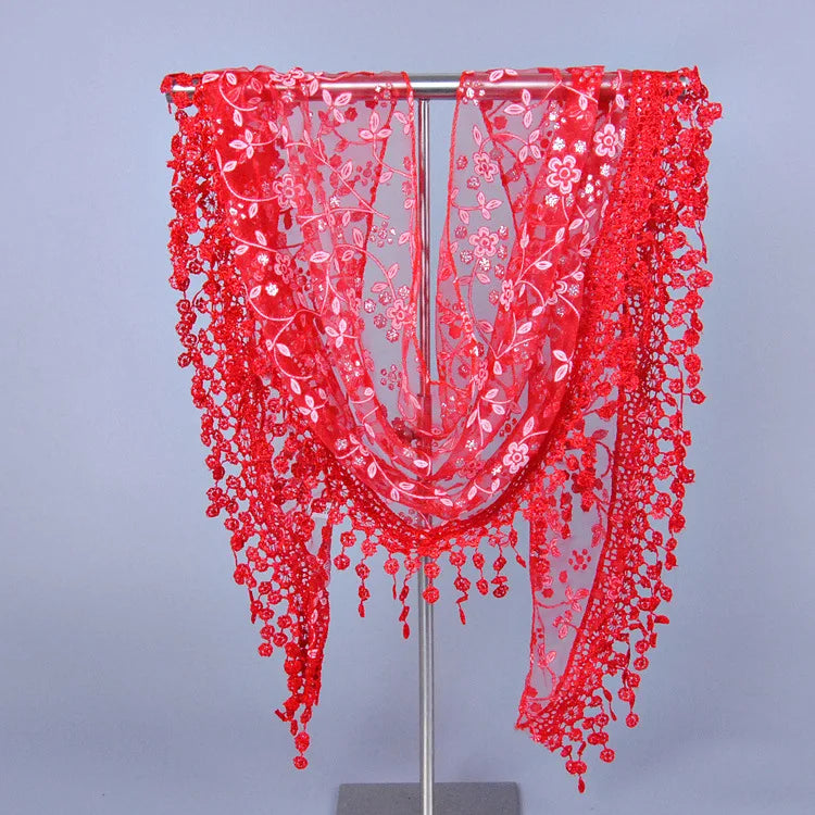 Women's 150x40cm Tassel Shawl Floral Lace Scarf Summer Scarves Fashion Wedding Wrap Clothing Accessories