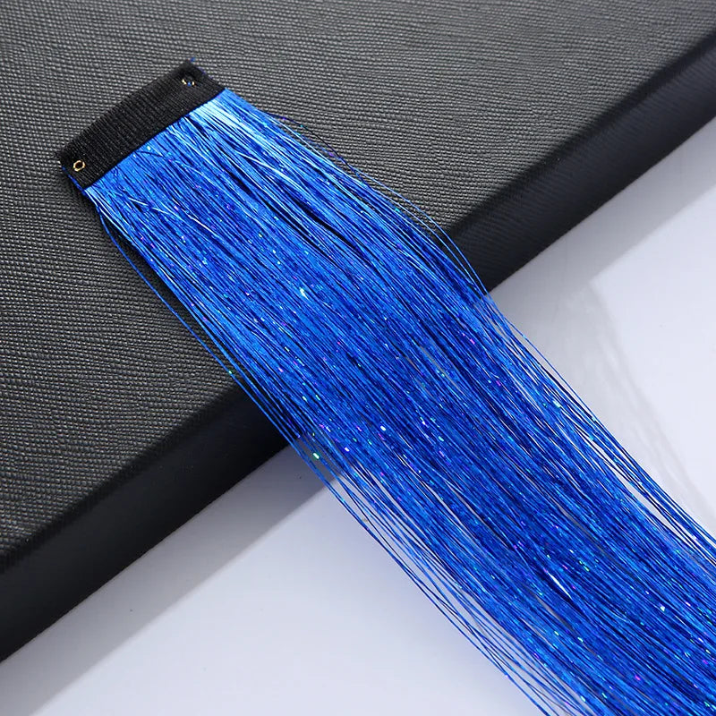 93cm Sparkle Hair Tinsel Rainbow Colored Strands Girls Headwear Hairbinge Hair Laser False Hair Extensions Decor Glitter Strips