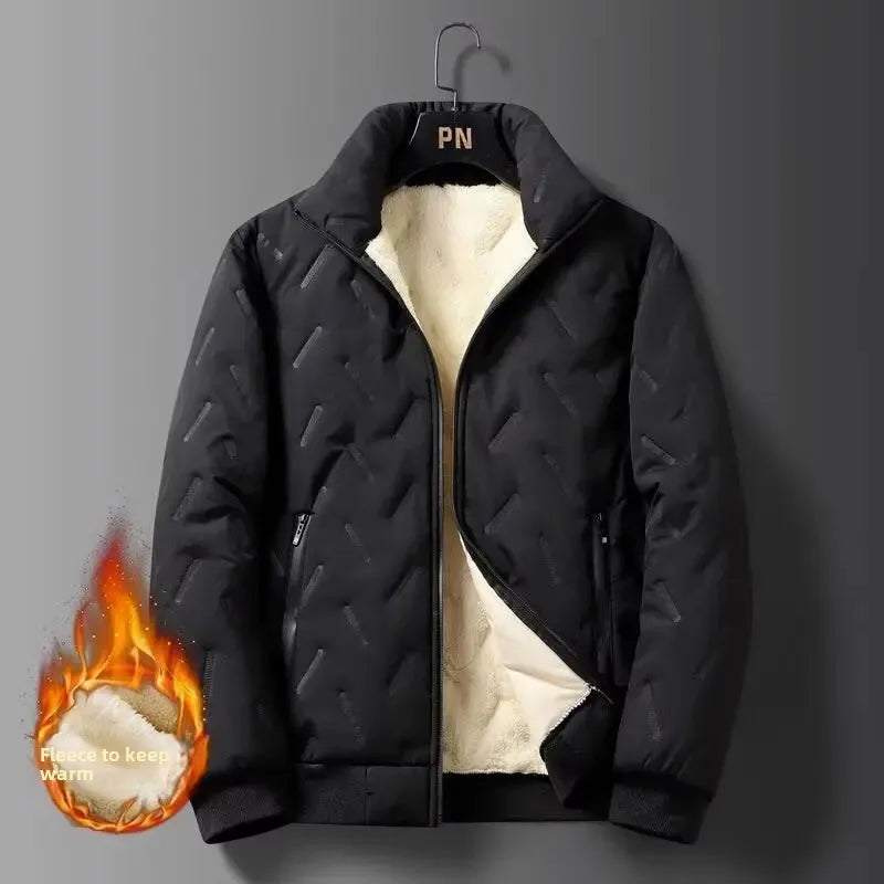 Men's Winter Jacket Fleece-Lined Windproof Thickened Sheep Cotton Coat Loose-Fit Plus Size Stand Collar Padded Jacket Warm Cotto