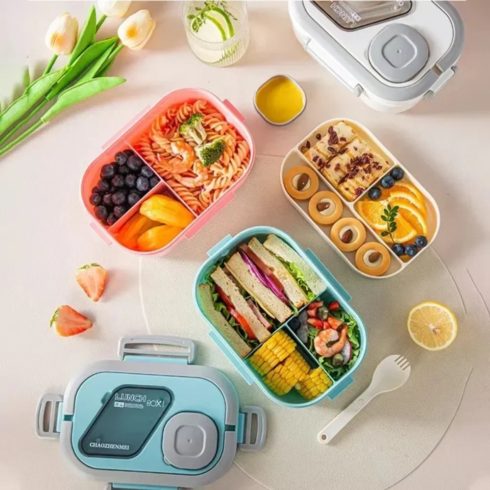 2025 Portable Lunch Box Compartment Wheat Straw Bento Carrying Handle Reusable Tableware Container Meal Snack Food Containers