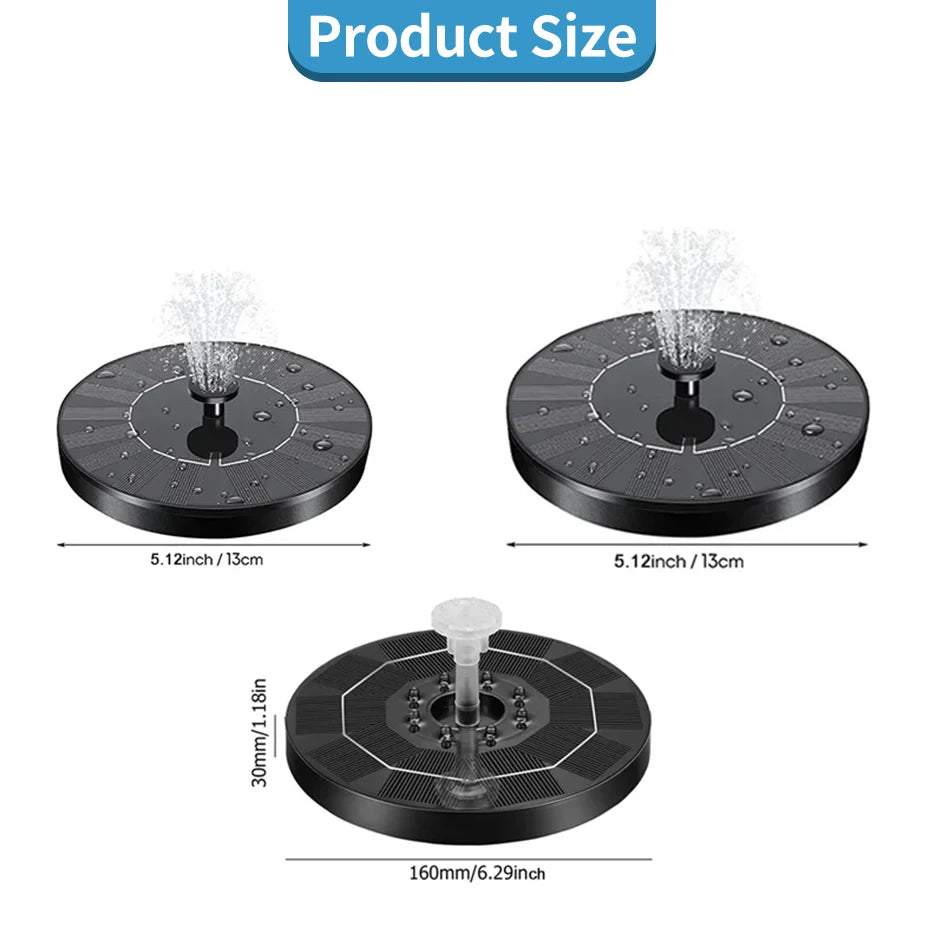 1.5W Solar Fountain Pump, with 6 nozzles Solar Bird Bath Fountain, Garden Decoration Floating Garden Waterfall Fountain Pump