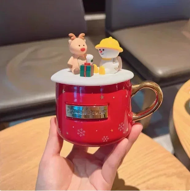 Hot Sale Cartoon Animal Cup Lid Ceramic Coffee Cup Mug Home Office Drinking Tea Milk Juice Gift for Girls Cups Mugs