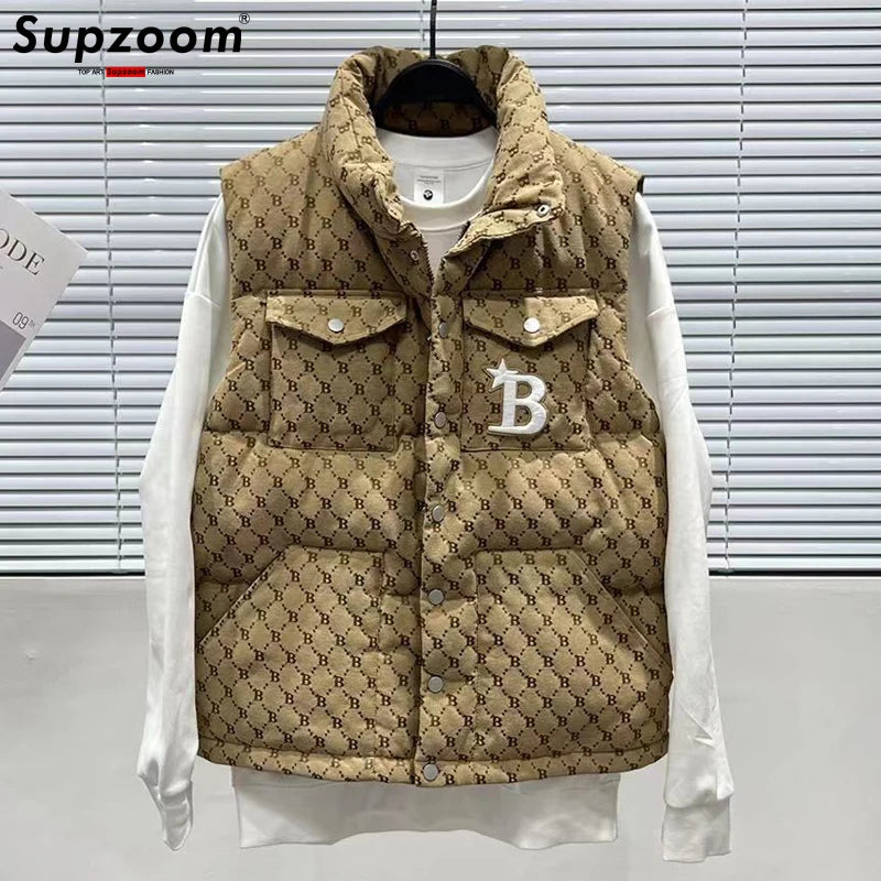 Supzoom 2022 Top Fashion New Arrival Embroidery Letters Leather Stand Collar Cotton Autumn And Winter Warm Thickened Vest