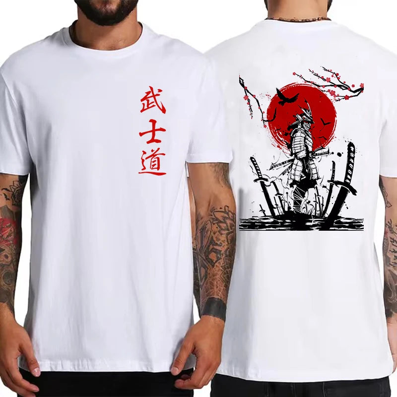 Japan Samurai Spirit T Shirts for Men Japanese Style Back Print Loose Oversized Tops T-shirt Male Gifts Tee Unisex