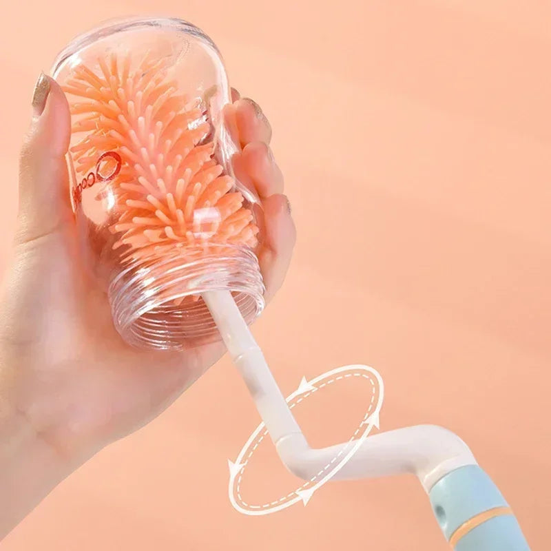 Baby Silicone Bottle Brush Long Handle Cleaning Brush Drying Rack Combination 360-degree Rotating Cleaning Bottle Brush Set