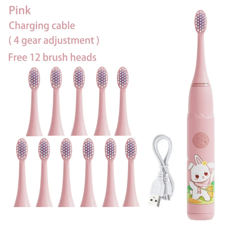 Children's Sonic Electric Toothbrush Colorful Cartoon Kids IPX7 Waterproof Ultrasonic Rechargeable Soft Hair Cleaning Brush