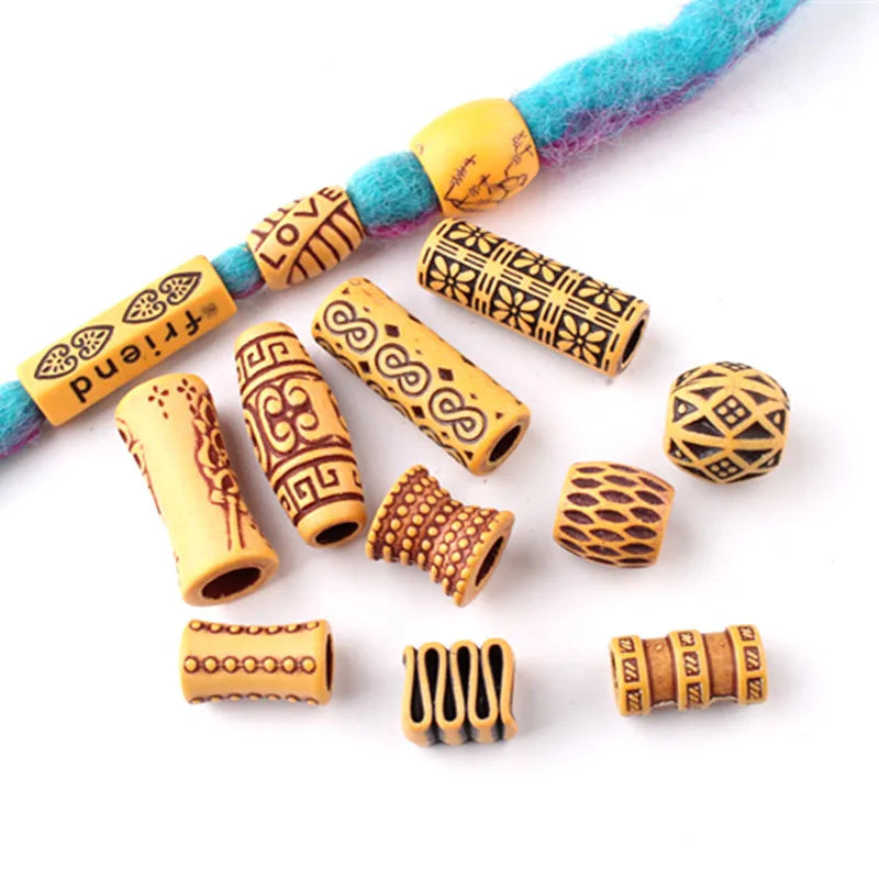 10pcs Hair Dreadlock Beads Plastic Fake Wooden Color Braiding Hair Dread Hair Jewelry 6mm Hole Hair Accessories for Braids