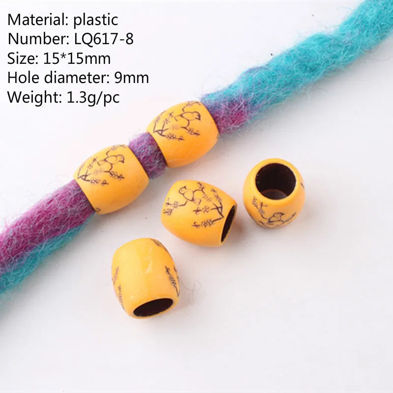 10pcs Hair Dreadlock Beads Plastic Fake Wooden Color Braiding Hair Dread Hair Jewelry 6mm Hole Hair Accessories for Braids