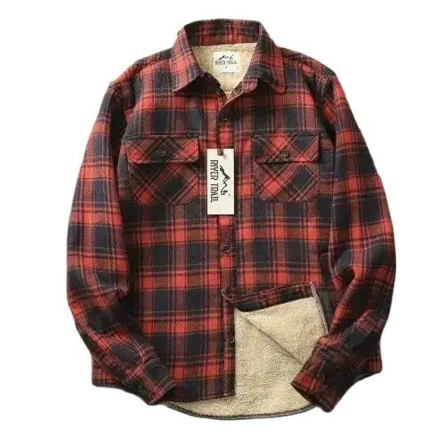 Winter Plaid Fleece Shirts Jacket Men Flannel Thermal Warm Coat for Outdoor Casual Work Sherpa Lined Button Down Vintage Shirt