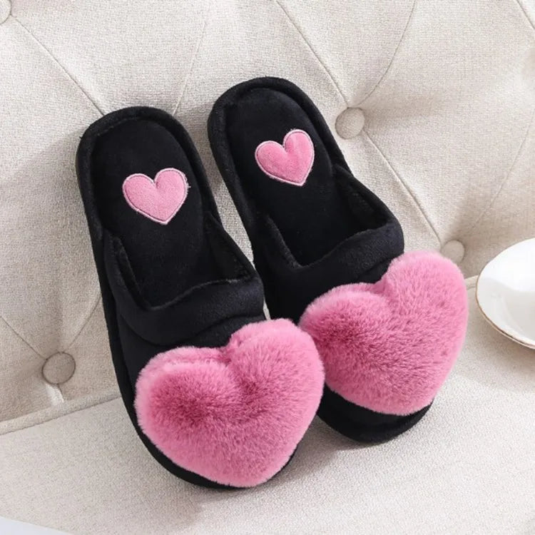 2023 Heart Shaped Slippers Women's Warm Non-slip Platform Shoes Indoor Fashion Cute Cotton Slippers Chaussons Plats