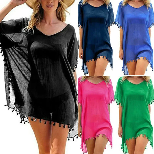 Women Swimsuit Baggy Tunic Tops Bikini Cover-Ups Dress Swim Summer Beach Bathing T-Shirt Women Cotton Blouse Beachwear