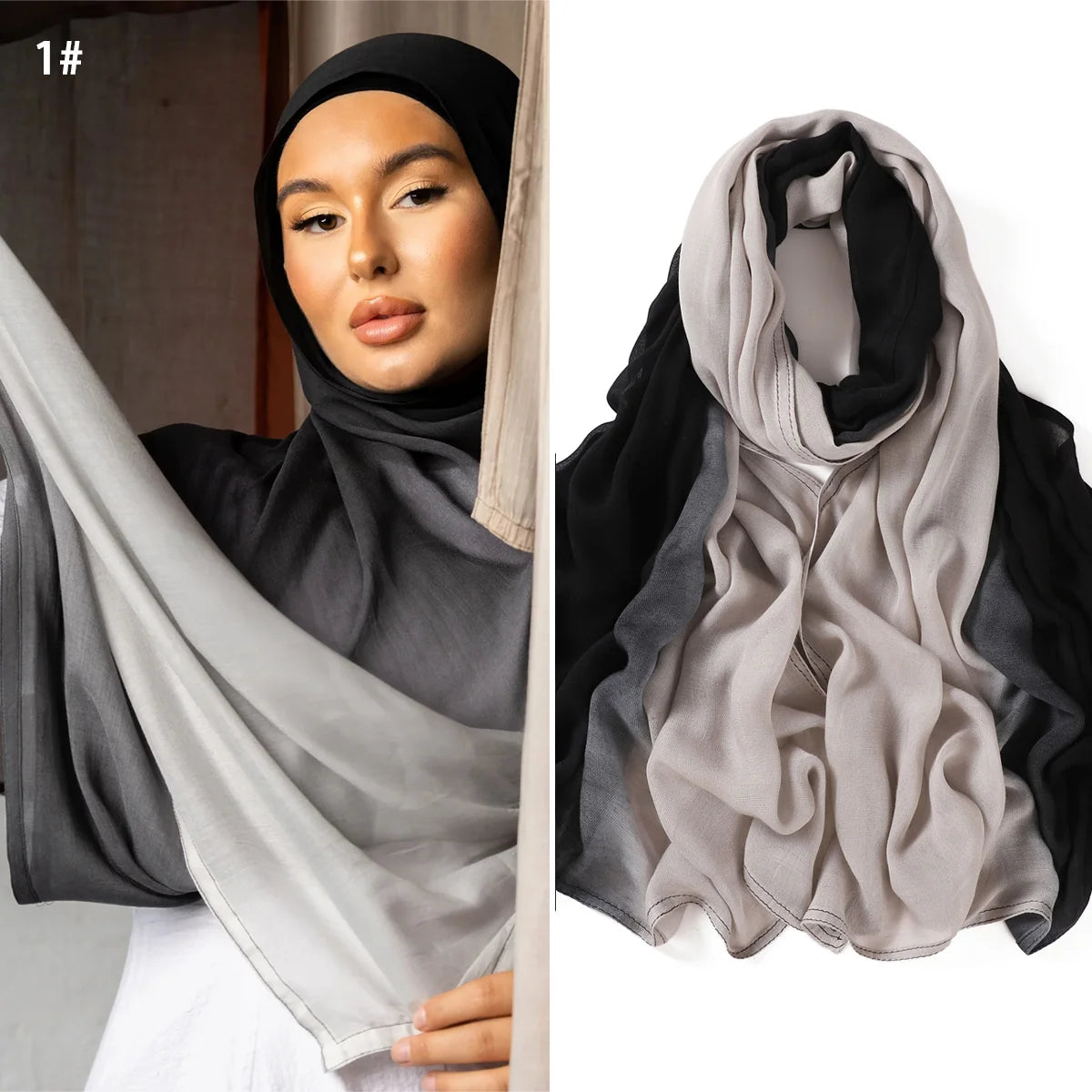 Ombre Modal Fabric Hijab Scarf Double Stitches Edge Cotton Viscose Muslim Women Scarf Soft Lightweight Shawl Rayon Scarf Hijab