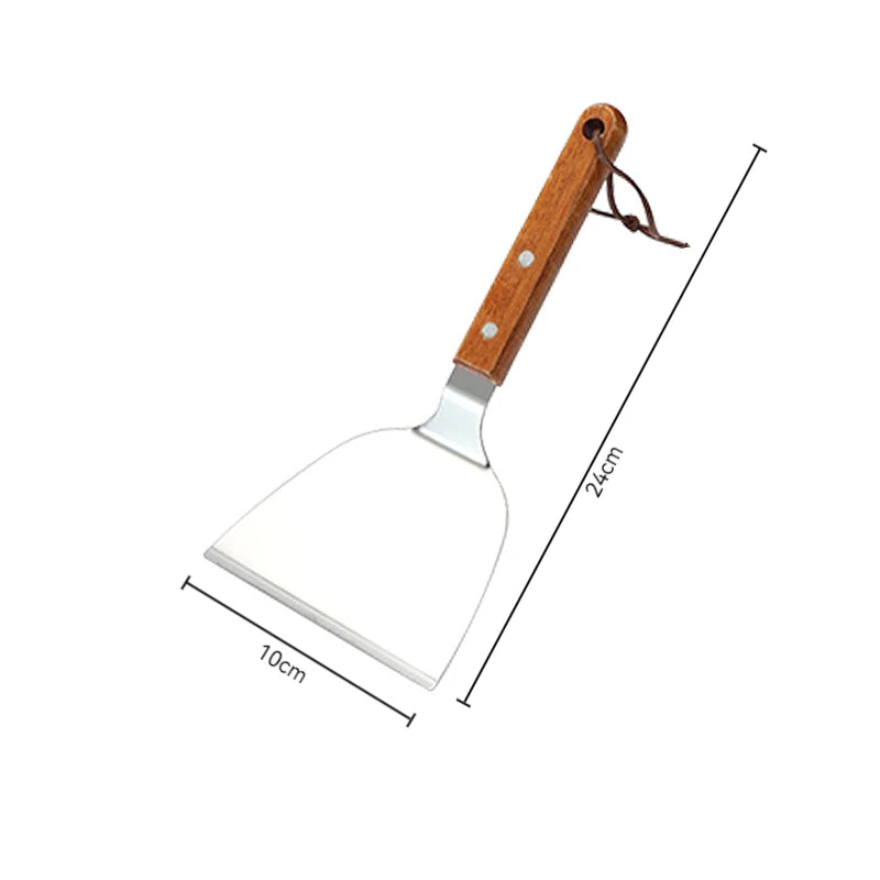 Stainless Steel Wooden Handle Cooking Spatula Steak Pancake Frying Shovel Teppanyaki Scraper Barbecue Tool Kitchen Accessories