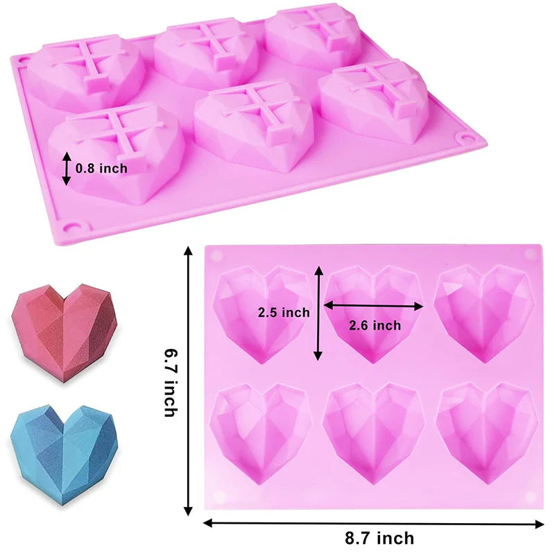 Heart Silicone Molds 3D Diamond Heart Silicone Molds for Soap Making Baking Chocolate Cake Pop Mousse Mould Birthday Party Gift