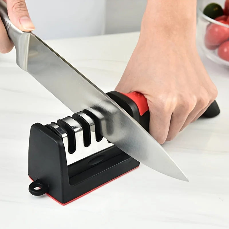 Kitchen Knife Sharpener Household Multi-Function Handheld Three-Use Black with Non-Slip Bottom Whetstone