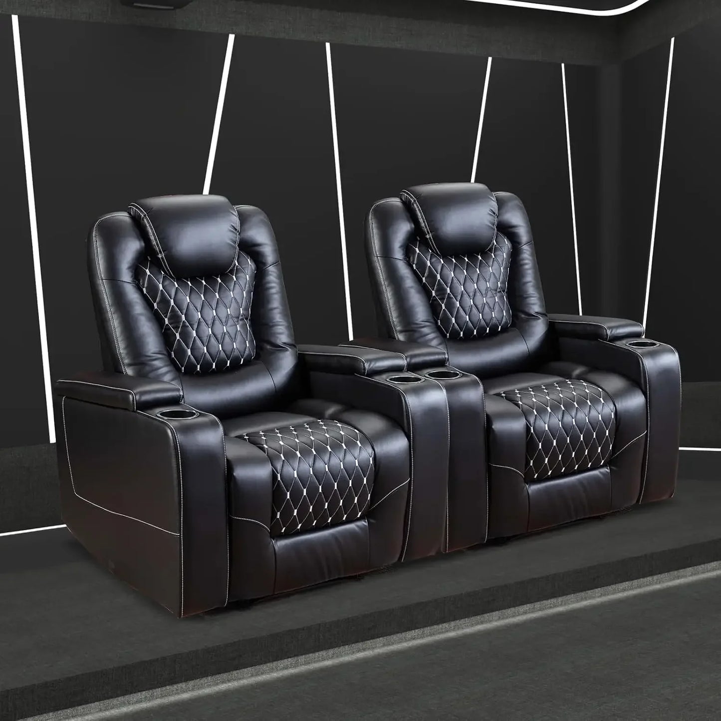 Power Recliner Chair With USB Ports And Cup Holders - Overstuffed Electric Home Theater Seating PU Leather Reclining Furnitu