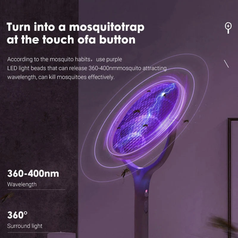 5 In 1 Fast Charging Racket Kill Fly Bug Safety Insulated Battery Powered Lamp ABS Adjustable Electric Mosquito Swatter