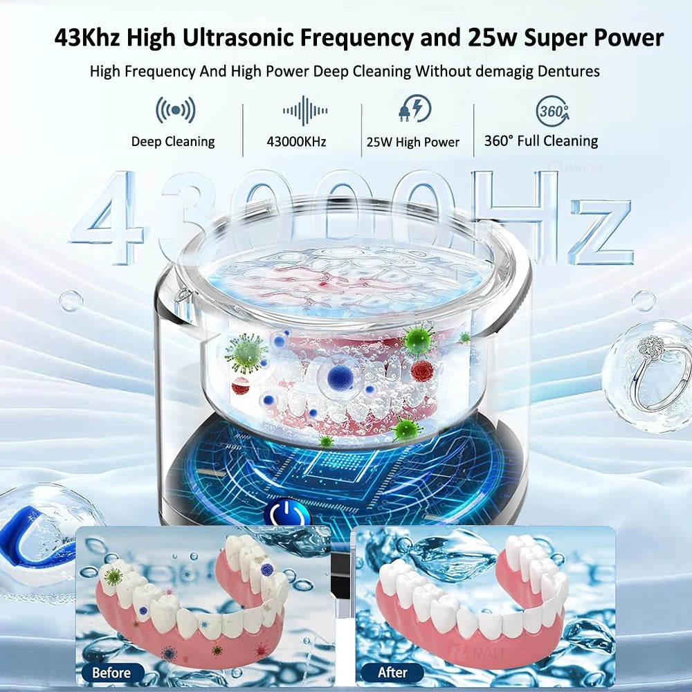 Ultrasonic Cleaner for Dentures Ultrasound Cleaner High Frequency Ultrasound Cleaning Bath for Denture Retainer Jewelry Cleaner