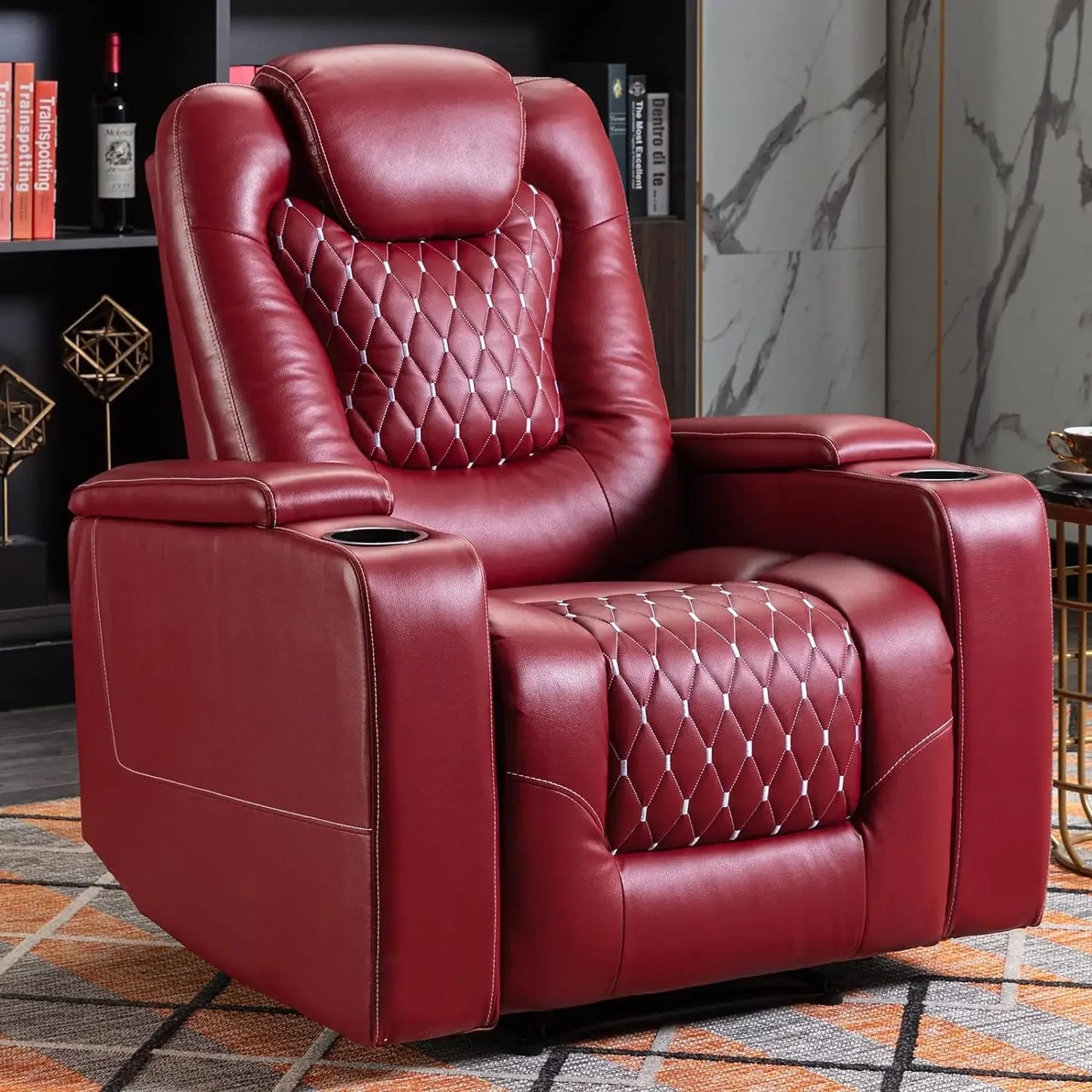 Power Recliner Chair With USB Ports And Cup Holders - Overstuffed Electric Home Theater Seating PU Leather Reclining Furnitu