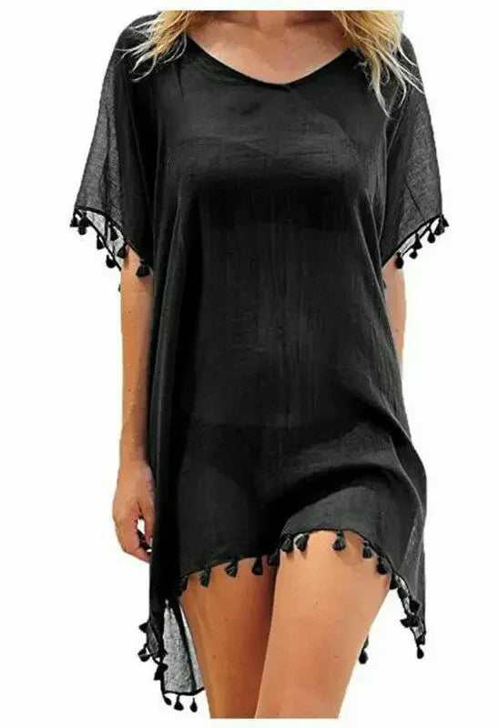 Women Swimsuit Baggy Tunic Tops Bikini Cover-Ups Dress Swim Summer Beach Bathing T-Shirt Women Cotton Blouse Beachwear