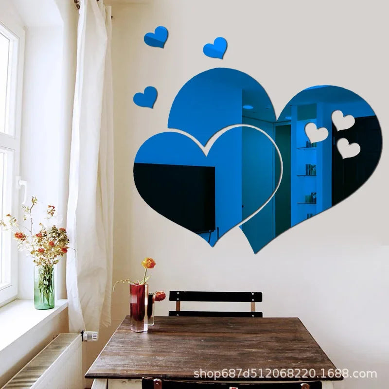 Acrylic Wall Stickers Europe Style Hearts Fashion DIY Decals Self-adhesive LOVE Wedding Background Decoration Mirror Ornament