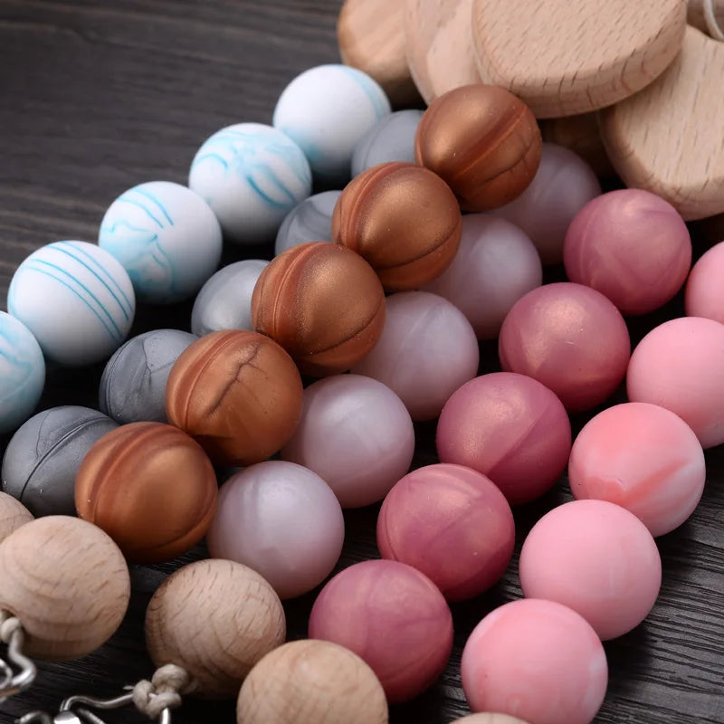 Baby Beech Pacifier Clips Heart Wood Silicone Pacifier Chain Baby Pacifier Clip Pendant Dummy Nipple Holder Anti-drop Accessory