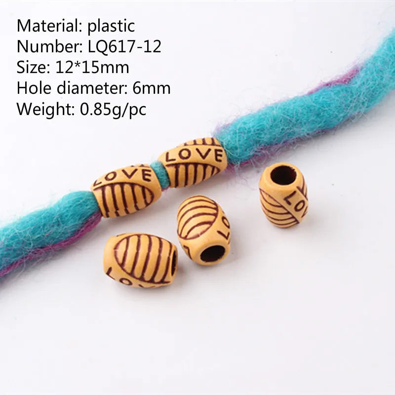 10pcs Hair Dreadlock Beads Plastic Fake Wooden Color Braiding Hair Dread Hair Jewelry 6mm Hole Hair Accessories for Braids