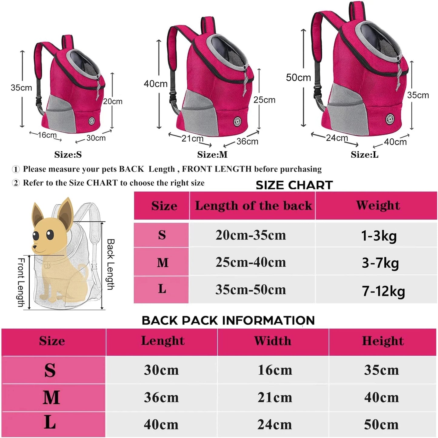 Dog Carrier Backbag Travel Breathable Pet Dogs Bag Carrying Outing Double Shoulder Pets Backpacking Carrier with Chihuahua Puppy