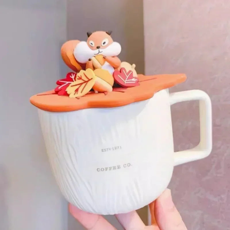 Hot Sale Cartoon Animal Cup Lid Ceramic Coffee Cup Mug Home Office Drinking Tea Milk Juice Gift for Girls Cups Mugs