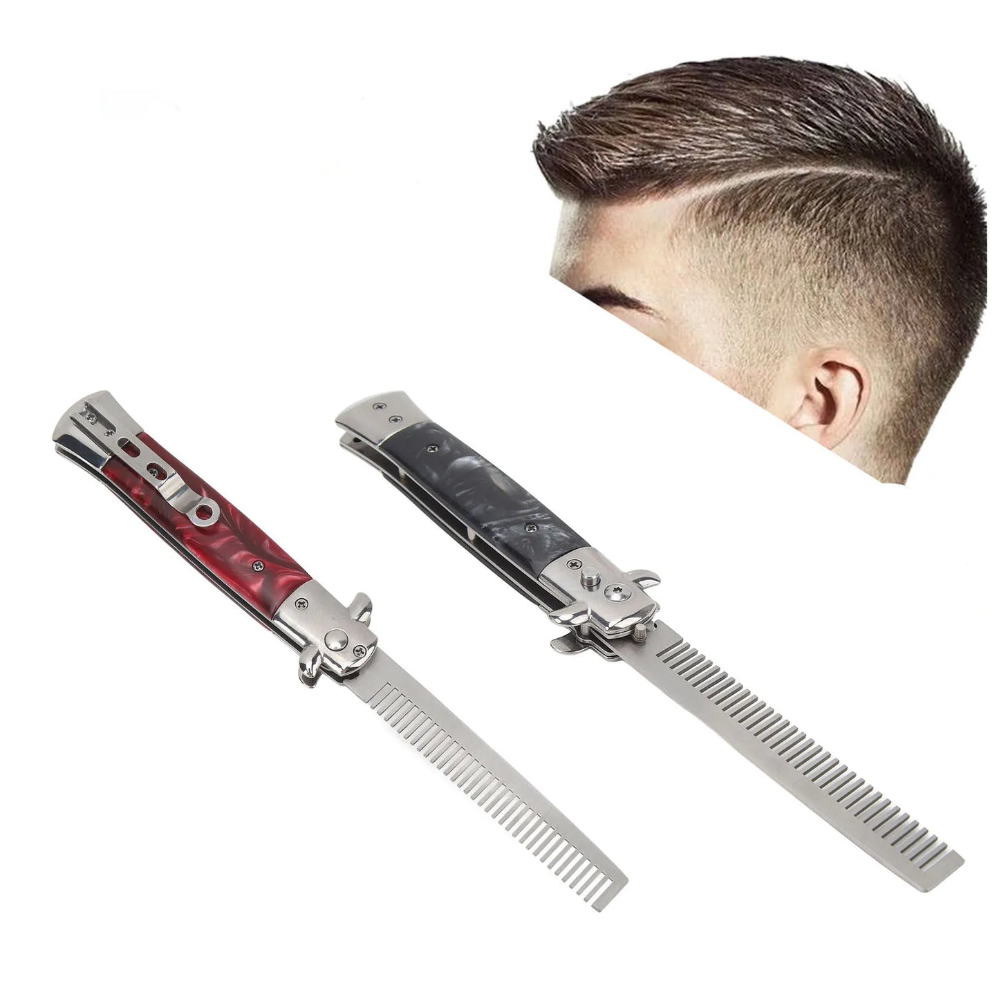 Switchblade Comb Knife Like Brush Men Automatic Push Button Foldable Pocket Oil Hair Comb for Hair Beard Moustache