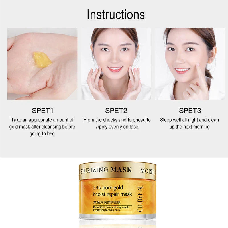 24k Pure Gold Moist Repair Mask Face Cream Collagen Anti-Wrinkle Sleeping Mask Whitening Moisturizing Anti-aging Skin Care