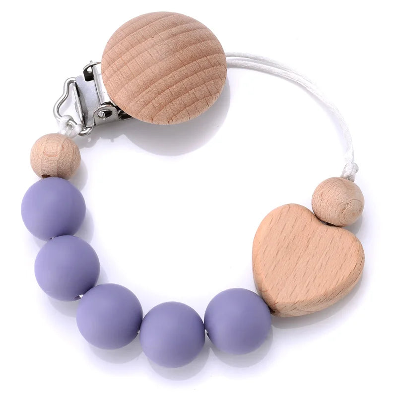 Baby Beech Pacifier Clips Heart Wood Silicone Pacifier Chain Baby Pacifier Clip Pendant Dummy Nipple Holder Anti-drop Accessory