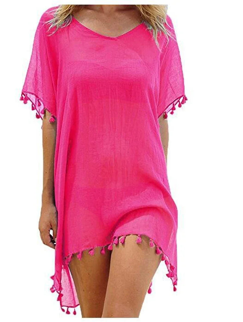 Women Swimsuit Baggy Tunic Tops Bikini Cover-Ups Dress Swim Summer Beach Bathing T-Shirt Women Cotton Blouse Beachwear