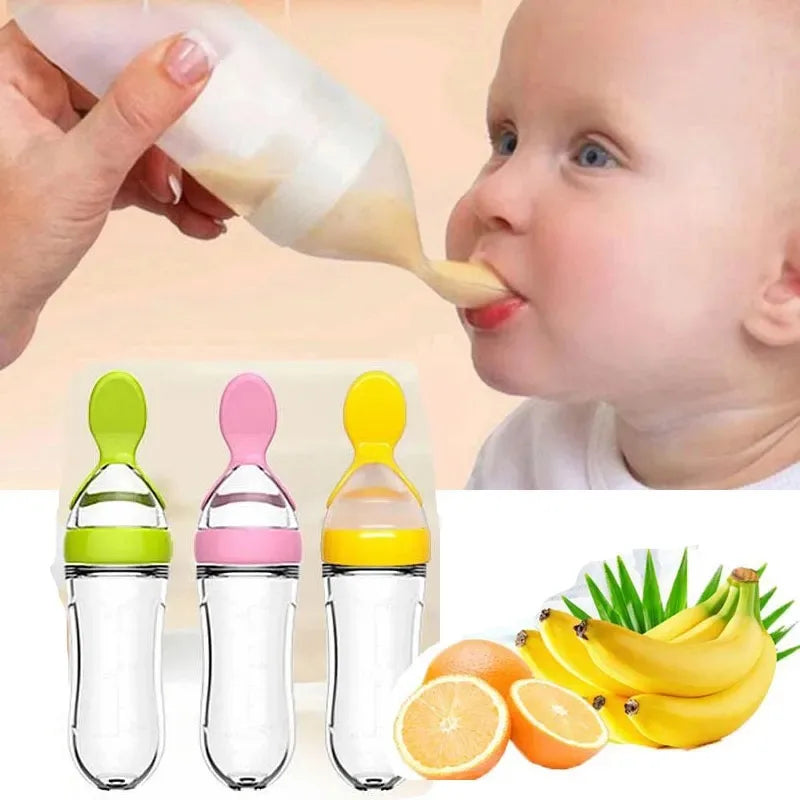 Baby Silicone Squeezing Feeding Bottle Newborn Baby Training Spoon Supplement Milk Feeder Safe Useful Tableware for Kids