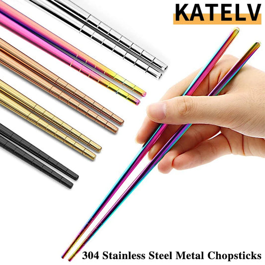 304 Stainless Steel Metal Chopsticks Tableware 1 Pair Non-Slip Chinese Chopstick Sushi Sticks Flatware Kitchen Accessories