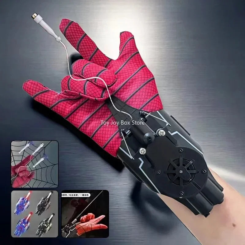 Spiderman Spinneret Launcher Spider Silk Spinneret Gloves Boys Cosplay Black Tech Toy Ejector Cartoon Funny Toy For Kids Gifts