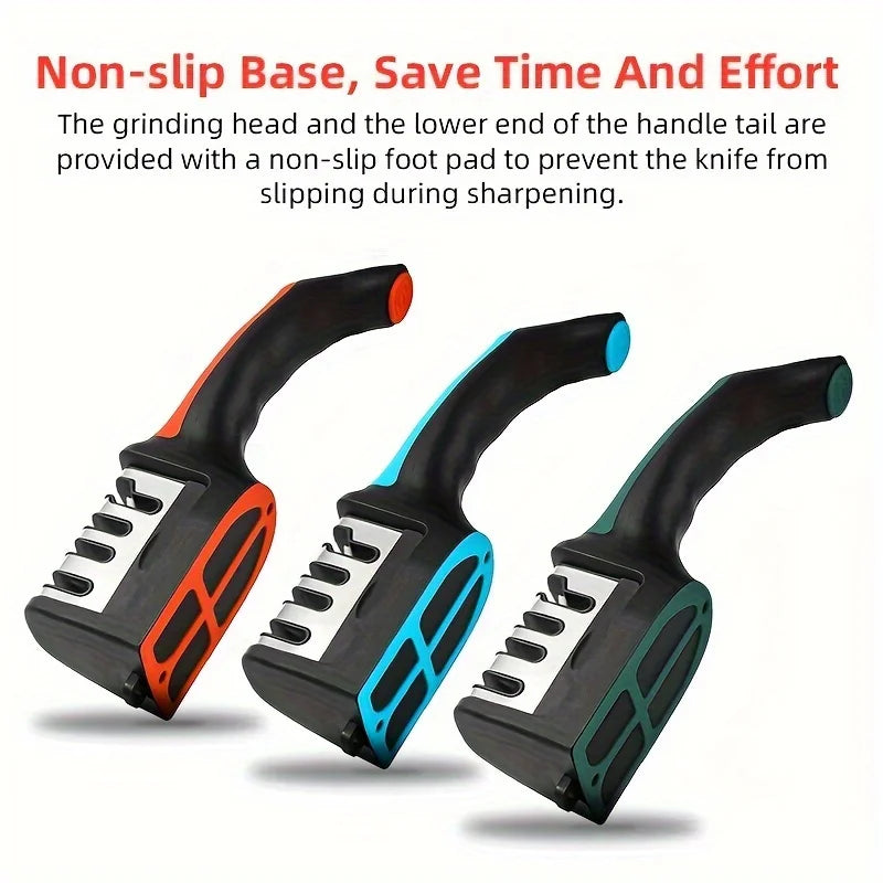 Kitchen Knife Sharpener Household Multi-Function Handheld Three-Use Black with Non-Slip Bottom Whetstone