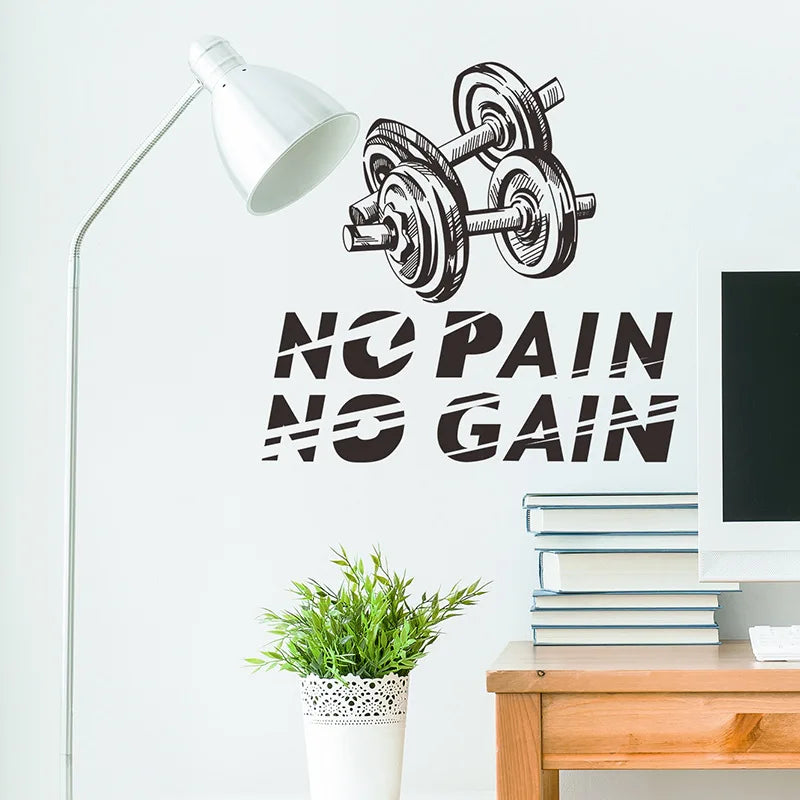 Sports Fitness Slogan Wall Stickers Gym Sports Room Decoration Dumbbell Individuality Decals Home Decor Self Adhesive Wallpaper