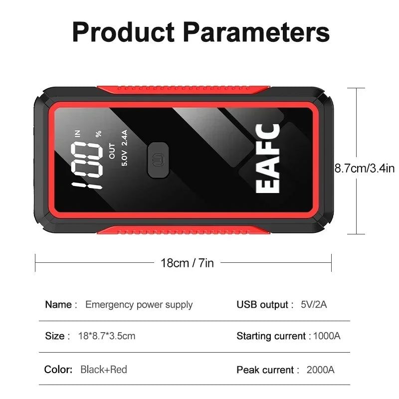 2000A/1200A Jump Starter Power Bank Portable 12V Car Battery Booster Charger LED Light For Petrol Diesel 6.0L/4.0L Car Starter