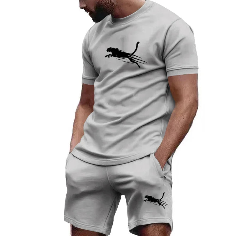 Hot selling summer T-shirt+shorts 2-piece set for men's casual fitness jogging sportswear, hip-hop breathable short sleeved set