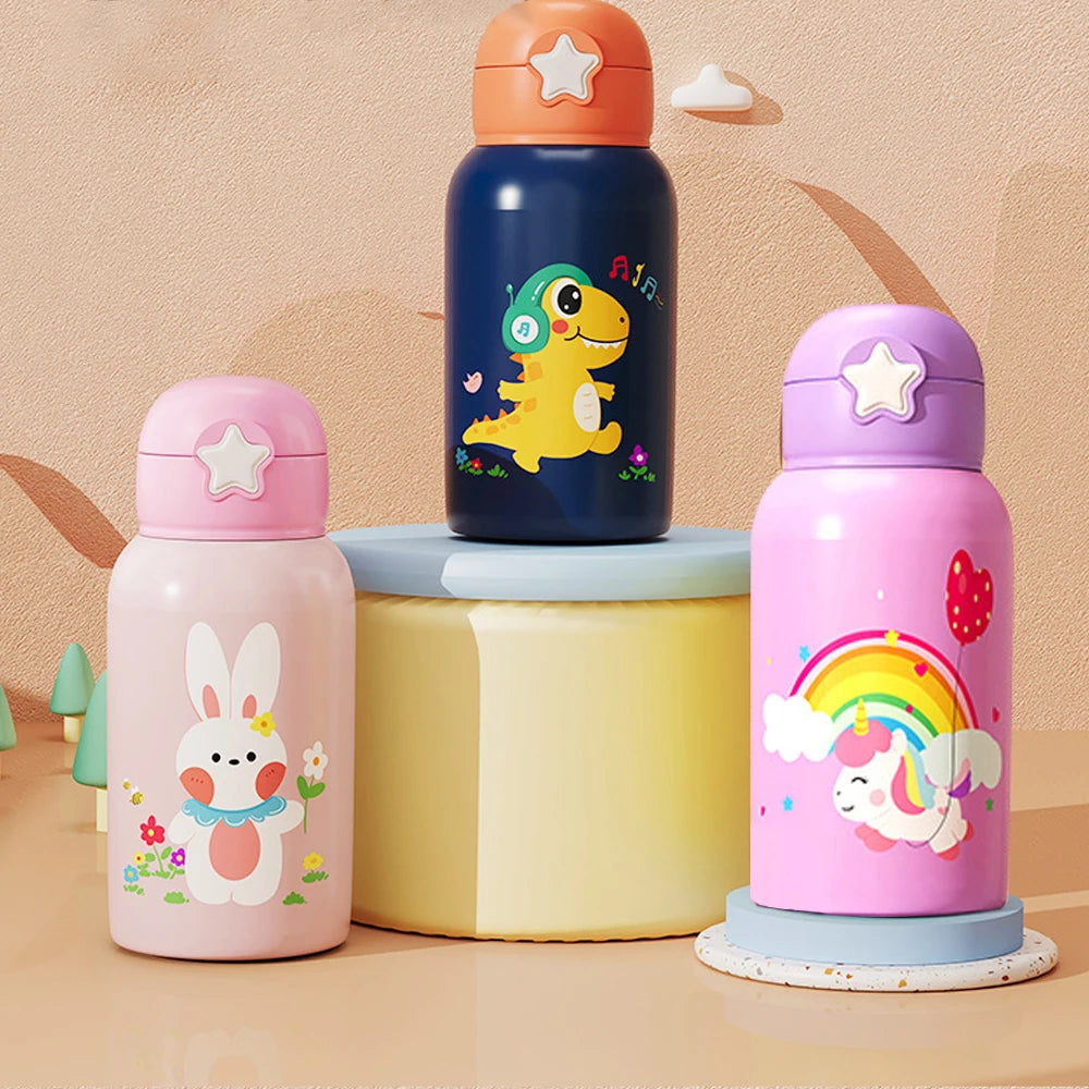 500ML Cartoon Kids Water Bottle With Strap Children Thermal Bottle Stainless Steel Vacuum Flacks Thermos Mug For School Kid Gift