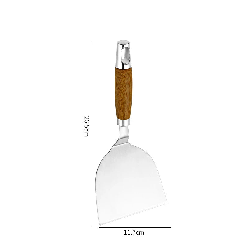 Stainless Steel Wooden Handle Cooking Spatula Steak Pancake Frying Shovel Teppanyaki Scraper Barbecue Tool Kitchen Accessories