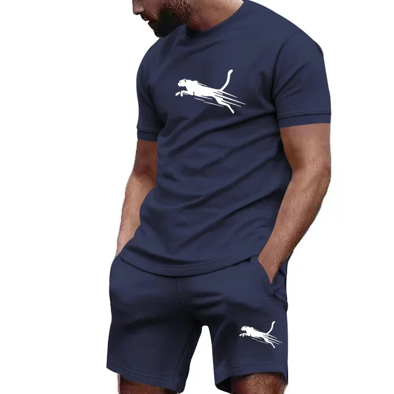 Hot selling summer T-shirt+shorts 2-piece set for men's casual fitness jogging sportswear, hip-hop breathable short sleeved set